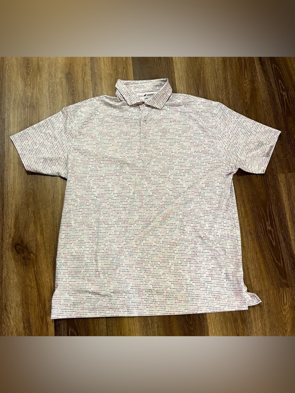 Horn Legend Bamboo Charcoal Golf Button Shirt Mens Large Stretch Micro Print
